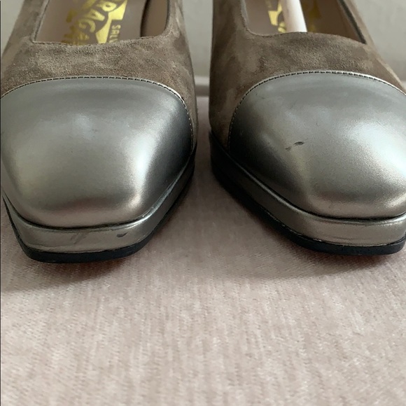 Salvatore Ferragamo Brown Suede Metallic Pumps 4.5 - Picture 9 of 11
